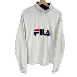 Fila Size XL Women's Quarter Zip Sweater White Pullover Big Logo